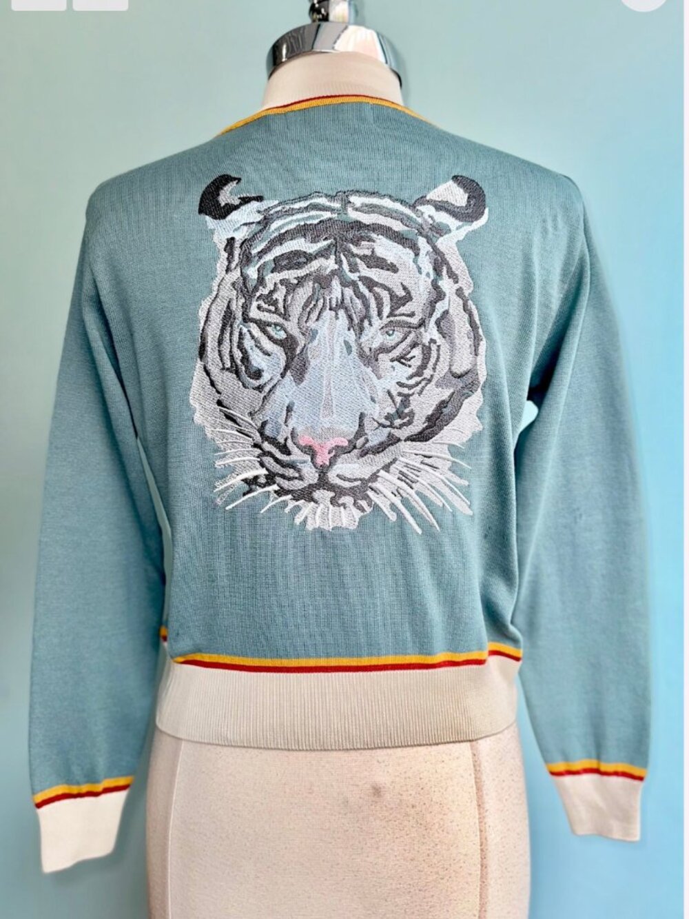 Palava White Tiger Embroidered Cardigan Medium NWOT. So cute and unique!